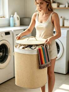 Round Natural Bamboo Laundry Hamper With Lid & Rope Handles, Large‑Capacity Removable Washable Inner Liner, Breathable Storage Bin For Dirty Clothes Towels, For Bedroom Bathroom Laundry Room Dorm Apartment, For Household Users & College Students - Multiple Specifications - View 5