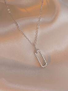 BALMORA 1pc Elegant Minimalist Cold Style S925 Sterling Silver Double Interlocking Ring Pendant Necklace Adjustable Tassel Collarbone Chain Birthday Gift For Women - Silver - View 6