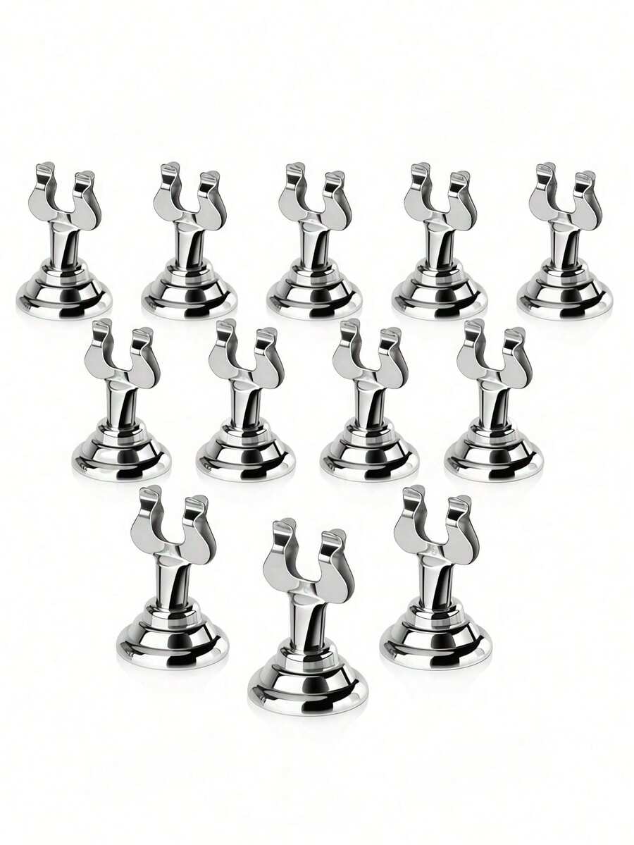 1/6pcs Silver Stainless Steel Table Number Card Holders, Mini Card Holders, Place Cards, Table Number Card Holders; Suitable For Weddings, Parties, Graduation Ceremonies, Receptions, Restaurants, Homes And Offices.Table Number Holder,Photo Holder - Silver - View 1