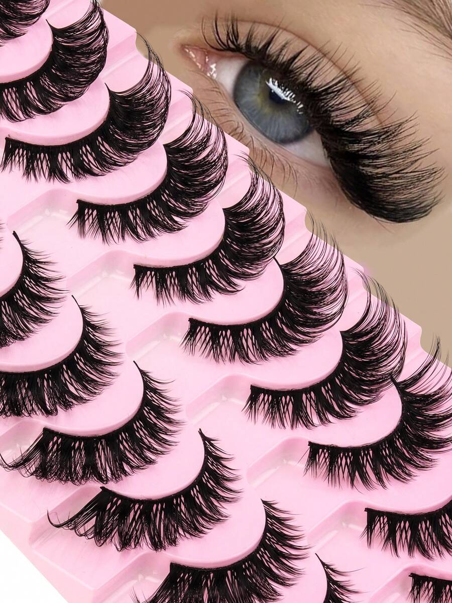 10 Pasang Bulu Mata Palsu Cat Eye Faux Mink, Lembut dan Ringan, Panjang dan Alami, Mudah Dipakai, Cocok untuk Pemula, Dapat Digunakan Kembali, Bulu Mata Palsu Bentuk Strip, Bulu Mata, Bulu Mata Palsu - View 1