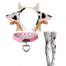 2/4pcs Cow Costume Accessory Set - Polyester Cow Ear Headband, Tail, Bell Collar And Cow Print Knee-High Socks - Hand Washable - Suitable For Animal Theme Party, Cosplay - Cow Print Set 3 - View 17