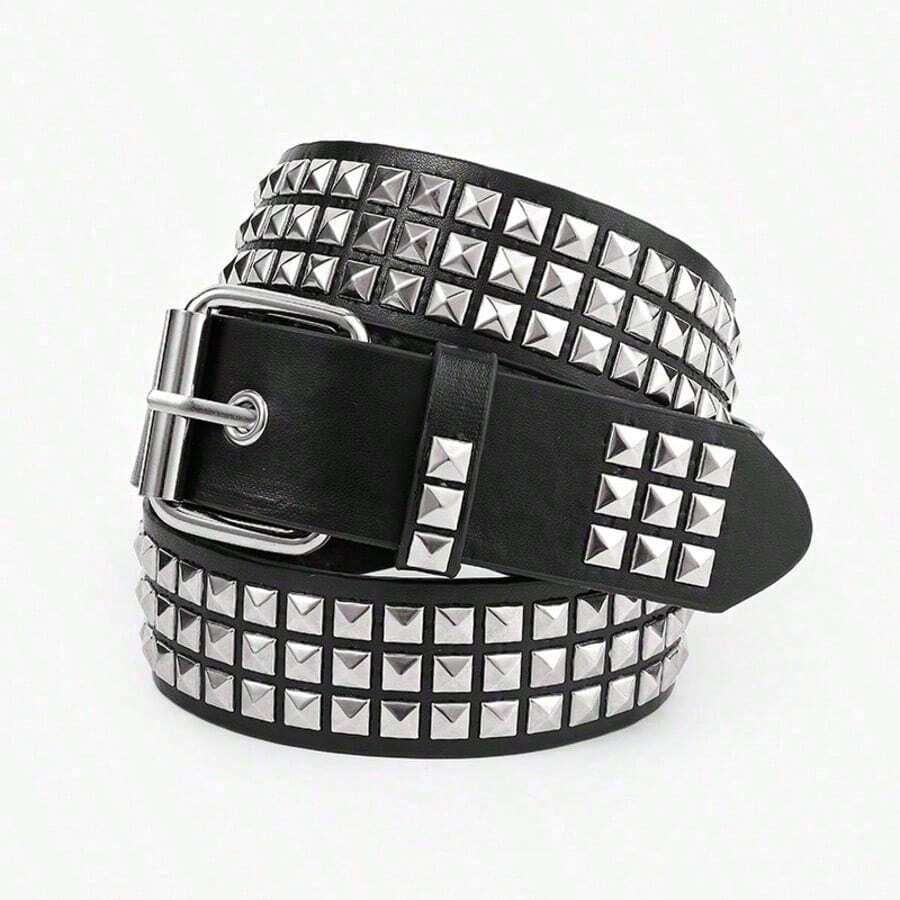 1pc Men's Rivet Punk Style Pin PU Leather Belt, Suitable For Halloween, Summer, Daily Wear. - Multicolor - View 1