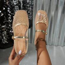 New Women's Gold Mesh Sequin Mary Jane Flat Shoes, Comfortable Breathable Hollow Fairy Style - Gold - View 7