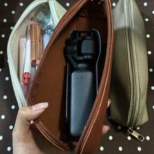 1pc Compact Makeup Bag, Simple Lychee Texture Long Zipper Pouch, Multiple Colors Available / Coffee Brown/ Black, Multi-Functional Student Pencil Case, Portable Carrying Pouch For Camera,Makeup Brushes ,Lipstick & Skincare Products, Universal Small - Pencil Case - View 5