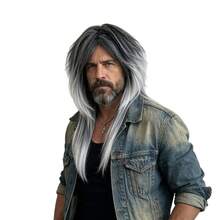 Black & White Gradient Middle Part Long Straight Wig, Versatile Fashion Synthetic Fiber 28inch Full Head Wig For Holiday Party And Stage Performance - Black and White - View 4