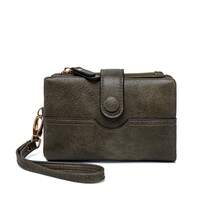 MIYIN Women's Vintage Patchwork Design Short Wallet, Distressed Texture PU Card Holder, Featuring Multiple Card Slots, Bill Compartment, ID Window And Zipper Coin Pocket, With Wrist Strap, Casual Women's Clutch, Multi-Functional Folding Wallet - Multicolor - View 17