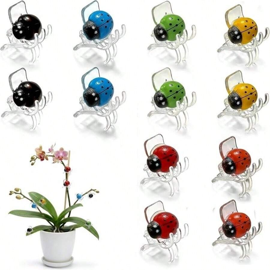 12/24pcs Ladybug Shaped Plastic Plant Support Clips, Multi-Functional Fixing Clips For Orchids, Vines, Climbing Plants And Garden Decoration, Random Color - Plant Support Clip - View 1
