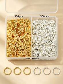 400pcs/600pcs/800pcs/1000pcs/Box DIY Connecting Rings Parts Approx. 10mm/8mm/7mm/6mm/5mm Round Rings Suitable For DIY Jewelry Making, Beaded Accessories, Pendant Necklace Connectors, Bag Chain Connecting Rings, Earring Open Jump Rings, DIY Handmade Jewelry Accessories Making Materials - Gold + Silver - View 8