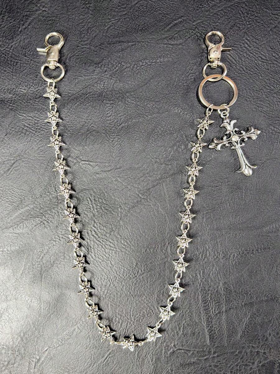 Cross Pants Chain Waist Chain Lobster Clasp Pendant Wallet Chain Vintage Chain Double Layer Chain Hip Hop Punk Jeans Chain Pocket Chain Men's Key Chain Multi-Element Pants Chain - Ancient White K - View 1