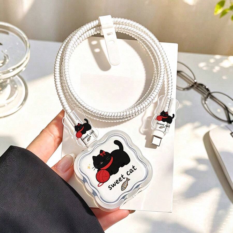 Set Pelindung Kabel dan Pengisi Daya Apple Motif Anak Kucing Bola Benang, Pelindung Kabel Pengisi Daya Apple 40W Tahan Lama, Pengatur Kabel Anti-Patah - MultiWarna - View 1
