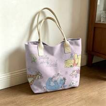 Miniso Disney Winnie The Pooh Canvas Tote Bag With Cute Eeyore Tigger Piglet Print Shoulder Bag With Handles For Daily Use - White - View 1