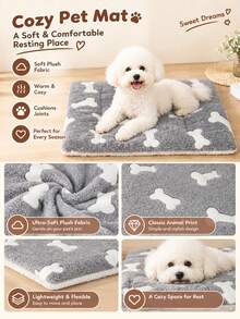 1pc Polyester Pet Bed Mat, Gray Base With White Bone Pattern, Breathable And Washable, Suitable For Small And Medium Cats And Dogs Year-Round (Suitable For Active Dogs Like Teddy Bear And Bichon, Not Suitable For Large Dogs) - Grey - View 4