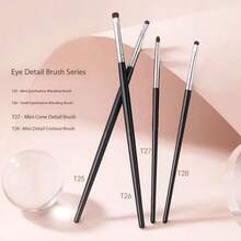 1 Set 4pcs Horse Hair Pressed Line Makeup Brushes, Small Pointed Makeup Brush, Angled Eyeshadow Brush, Portable Makeup Blending Brush - Black - View 3