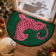 1pc Hot-Selling New Pink Leopard Print Semi-Circle Door Mat, Suitable For Bathtub/Shower/Entrance, Modern Animal Design, Pink Leopard Print, Perfect For Living Room, Bedroom, Kitchen, Bathroom, Patio And Home Decor, Multi-Functional Floor Mat, Carpet, Rug, Carpet Living Room, Carpet For Bedroom, Rug Bedroom, Room Decor, Rugs For Living Room, Washable Rug - Multicolor - View 2