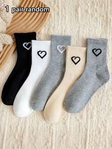 1/5 أزواج جوارب نسائية بنمط قلب دافئ حتى منتصف الساق، جوارب ناعمة ومريحة وقابلة للتنفس، تصميم أنيق، مناسبة لجميع الفصول، مثالية للتنقل والارتداء المنزلي - متعدد الألوان - مشاهدة 6