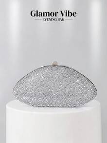 Women's Silver Full Rhinestone Shell Shaped Evening Clutch, Sparkling Crystal Decorated Handbag Wallet, Wedding Bride Banquet Formal Party Purse - Silver - View 10