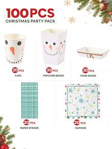 20/30/40PCS Disposable Paper Party Tableware Set, White Snowman Face And Colorful Snowflake Print, Suitable For Christmas Party, Christmas Eve Gathering, Family Celebration, Office Party, Winter Theme Event, New Year Party And Holiday Table Decor - Multi-color 3 - View 7