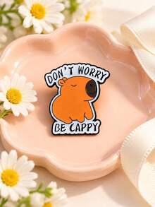 Lapel Pin "Don't Worry, Be A Capybara" Cartoon Capybara Enamel Badge, Healing Style Brooch, Backpack Clothing Accessory Cute Capybara Brooch, Cartoon Enamel Pin, Zen Healing Style Accessory, Niche Gift Badge - Brown - View 3