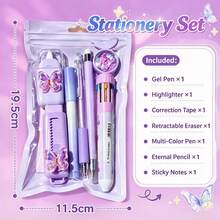 Pink-Purple Gradient Butterfly Decoration Stationery Six Pieces Set, Writing Correction And Marking One-Stop Student Back-To-School Stationery Gift - Multiple Styles - View 7
