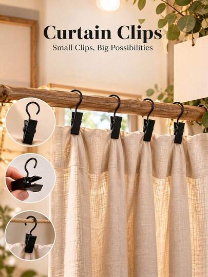 10/50pcs Black Curtain Ring Clips, Mini Curtain Clips Hooks, Curtain Hanging Clips Rings, For Hanging Curtains, Bows, Hats, Curtain Rings, Hanging Curtains, String Lights, Curtains, Party Decorations