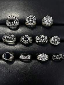 Personalized Men's Ring Set, Gothic Style Multi-Piece Unisex Finger Rings, Party Holiday Daily Wear Finger Accessories, Fashion Jewelry Gift, Suitable For Men And Women - Silver - View 5