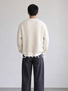 GRKC Men's Long Sleeve V-Neck Knit Cardigan With Button Front Closure, Casual Knit Jacket For Daily Wear, Autumn/Winter - Beige - View 8