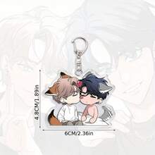 1pc,Sketch Inspired BL Manhwa Acrylic Keychain,Korean Manhwa Style BL Couple Acrylic Keychain, Cute Chibi Anime Boys Cartoon Pendant With Cat Ears, Kawaii Character Bag Charm, Decorative Accessory For Backpacks, Handbags, Keys, Anime Fans Gift - Multicolor - View 3