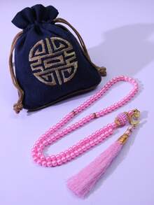 99pcs 6mm Embroidered Storage Bag Tasbih Prayer Beads Set, Solid Color Muslim Prayer Beads With Tassel Pendant, Islamic Prayer Accessory Gift - Multicolor - View 10