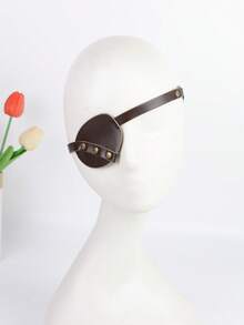 PU Leather Pirate Eye Patch, Antique Rivet Decor Single Eye Cover, Adjustable Strap, Medieval Cosplay Costume Accessory For Halloween - A - View 3