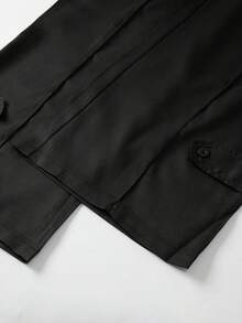 Celana Panjang Pria Model Longgar Sedikit Melebar dengan Lipatan Depan, Belahan di Bagian Bawah, dan Detail Kancing, Potongan Slim Fit untuk Meningkatkan Tinggi Badan - Hitam - View 10