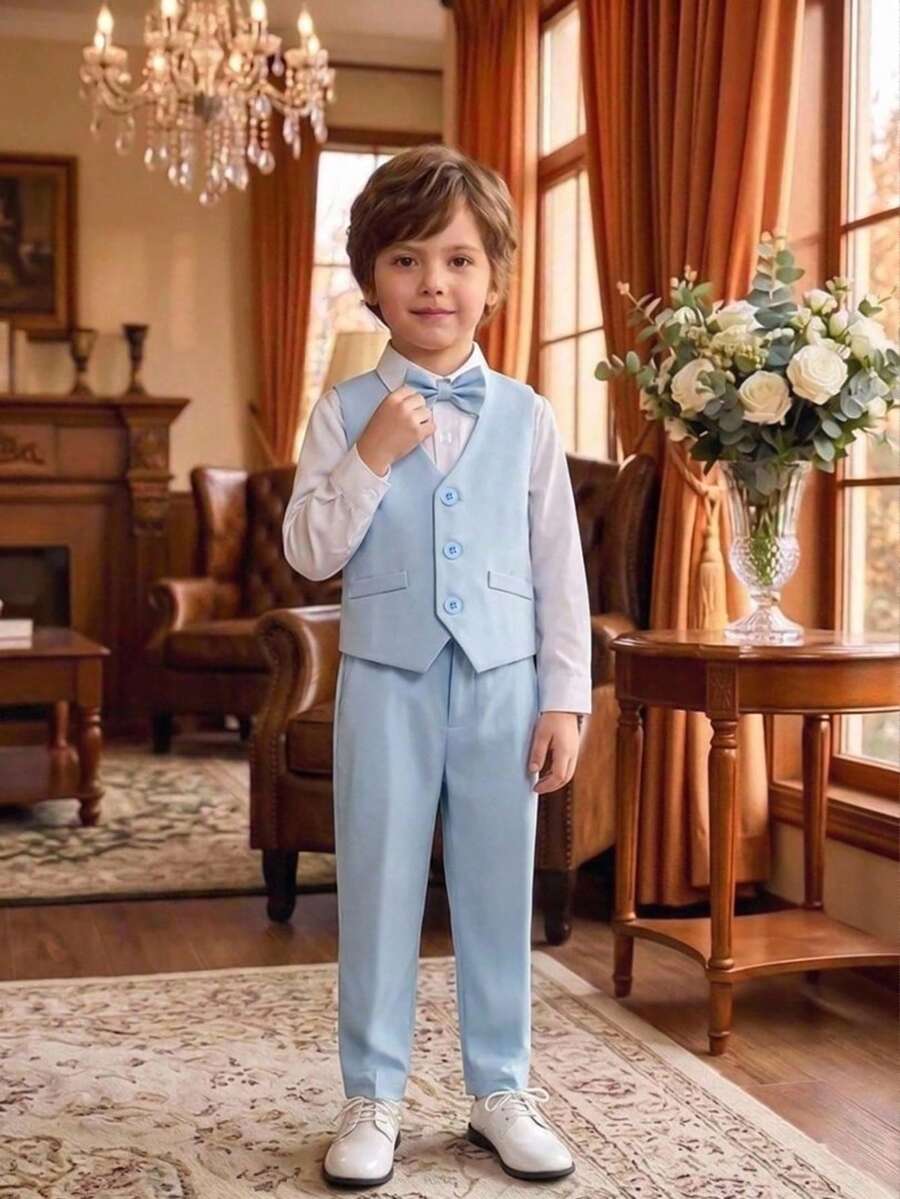 BOARNSEORL Young Boys Gentleman 3 Pieces Suit Set, Long Sleeve White ...