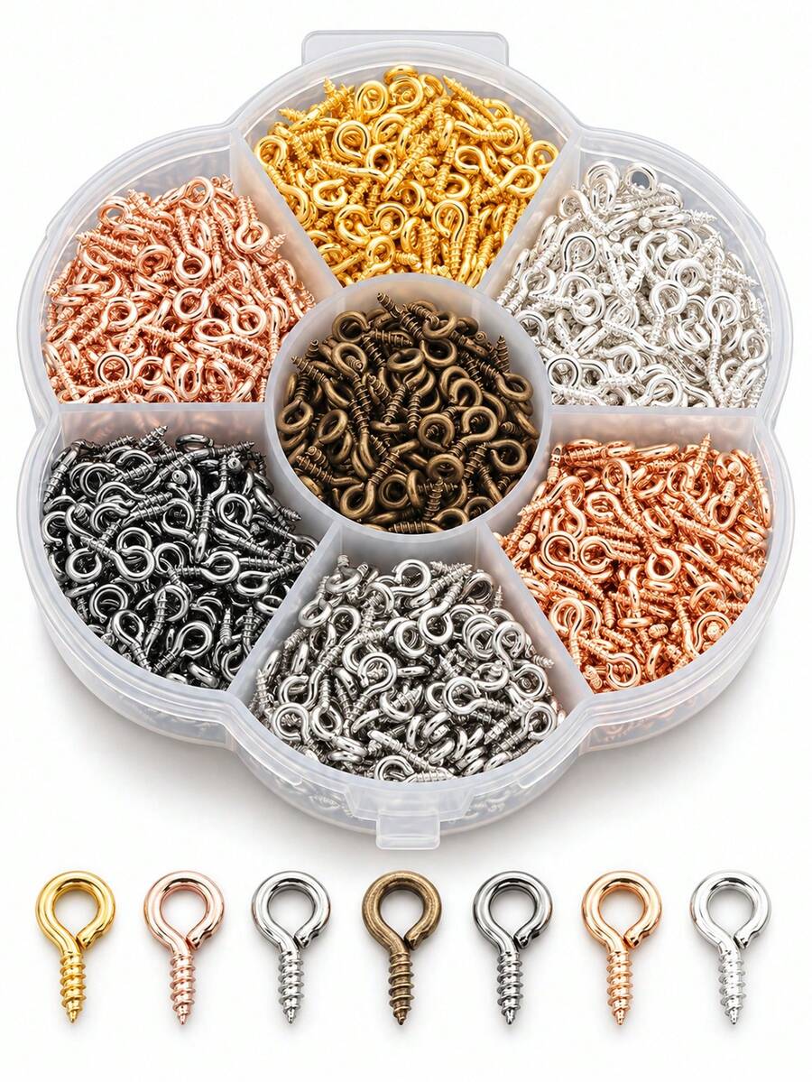 Mini Sheep Eye Pins DIY Jewelry Connector Accessories, 8mm Screw Eye Pins, 50pcs Solid Color Bag And 350pcs Seven Color Box Options, Box Set Comes With Transparent Divided Storage Box, Suitable For Necklace Pendants, Earrings, Wooden Crafts And Beaded Works - Sheep Eye Nail - View 1