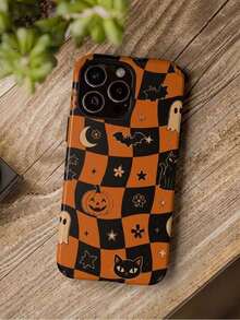 1pc Black Orange Checkered Pumpkin Halloween 2-In-1 Film Phone Case,Compatible With IPhone 18 Pro Max 17 Pro Max 16 Pro Max 15 Pro Max 14 Pro Max & 11/12/13/14/15/16/17/18 Pro/Plus - Multicolor - View 4