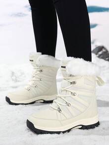 HDOXSE 女款中筒雪地靴，保暖加厚內裡防滑冬季戶外滑雪靴，適用北方雪國 - 2695米色 - 查看 9
