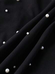 Elegant Date Party Faux Pearl Decor Halter Neck Dress - Black - View 10
