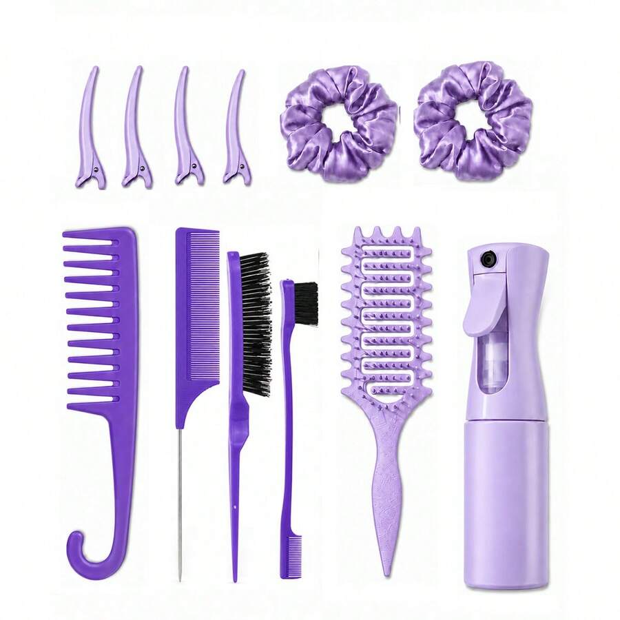 14-Piece Hair Styling Set - Multi-Functional Purple Hair Comb Set, Includes Anti-Tangle Comb, Scalp Massager, Spray Bottle, Hairline Comb, Combs And Various Styling Tools, Helping You Enjoy Salon-Level Hair Care At Home. - Multicolor - View 1