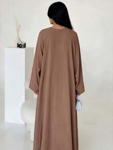 1 bộ trang phục Muslim giả hai mảnh màu trơn phong cách tối giản thanh lịch, cổ tròn, phù hợp mặc mùa xuân, hè, thu, đông, mặc quanh năm - Nhiều màu - Xem 7