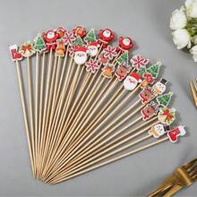 Bộ 200 xiên tre Giáng Sinh, tăm cocktail, nĩa trái cây, trang trí cây thông Noel, tăm cắm bánh, tăm xăm đồ khai vị, phù hợp cho tiệc cocktail, tiệc sinh nhật, đám cưới, trang trí Giáng Sinh, Noel, trang trí bàn tiệc, quà tặng Giáng Sinh - Nhiều màu - Xem 4