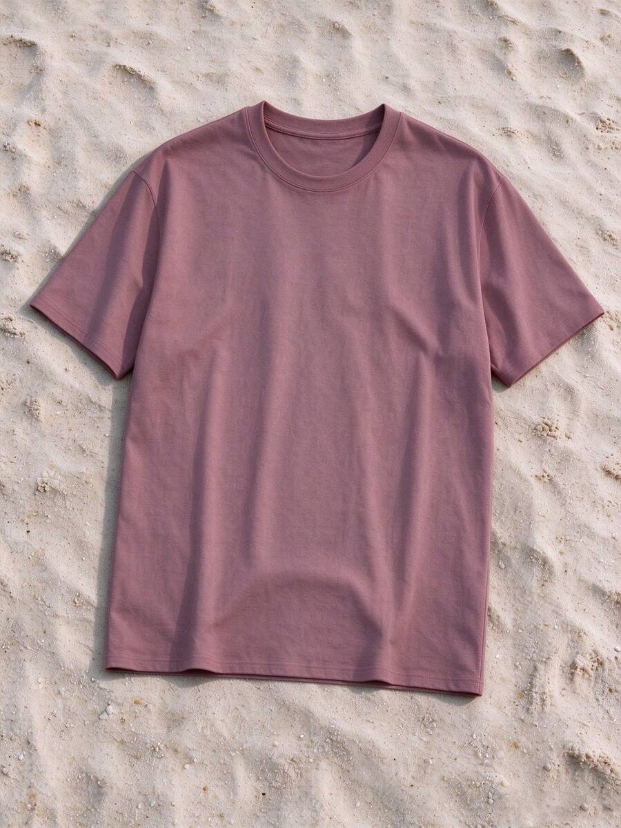 Camvyn Kaos Pria Kasual Sehari-hari Serbaguna Minimalis Bermotif Leher Bulat Lengan Pendek, Musim Panas - Merah - View 1