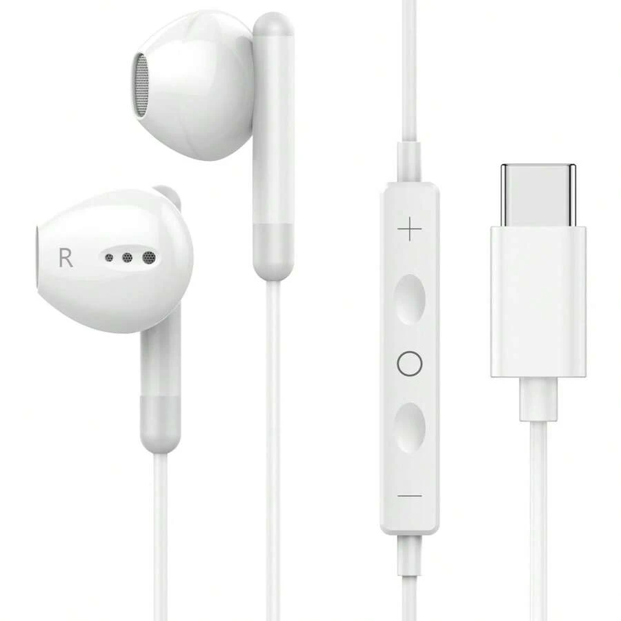 FCV 1 Pair USB-C Wired In-Ear Headphones, Compatible With IPhone 17 18 16 15, With Built-In Remote Control For Music, Calls And Volume, 120cm Cable Length, Compatible With Iphone 17 16 15 And All USB-C Devices - View 1