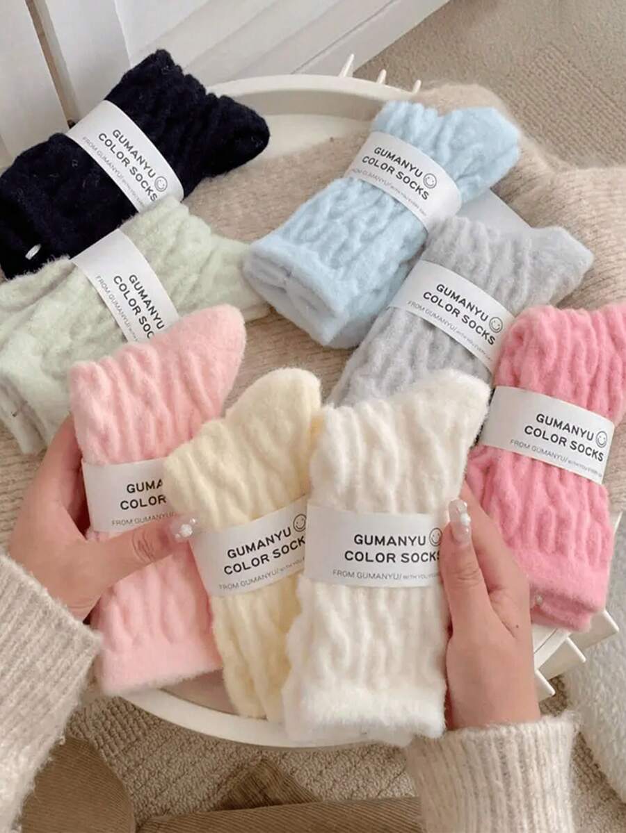 5 Pairs Women's Thick Winter Socks, Comfortable Knitted Sole Design, Soft And Warm (No Cardboard) - Multicolor - View 1