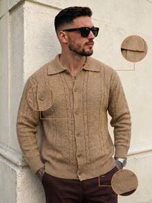 Lookun Men's Loose Fit Vintage Casual Cardigan Sweater With Turn-Down Collar, Lightweight Mature Commute Style, Autumn/Winter - Brown - View 5