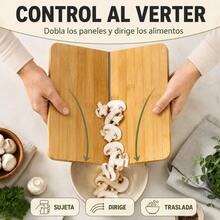 Natural Bamboo Cutting Board With Grey Silicone Strip, Foldable Kitchen Chopping Board For Food Prep, 32x28x1cm Size, Durable Surface - Multicolor - View 8