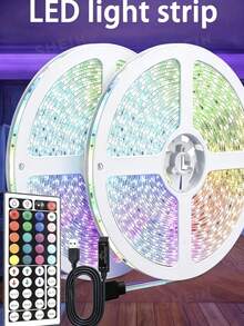 1pc RGB Multicolor LED Strip Light, 44-Key Remote Control, USB 5V LED Strip, Adhesive Backing, Adjustable Color, Bedroom Party Decoration, Holiday, Living Room, Bedroom Room Decor, Halloween, Christmas Decoration - 3535RGB - View 2