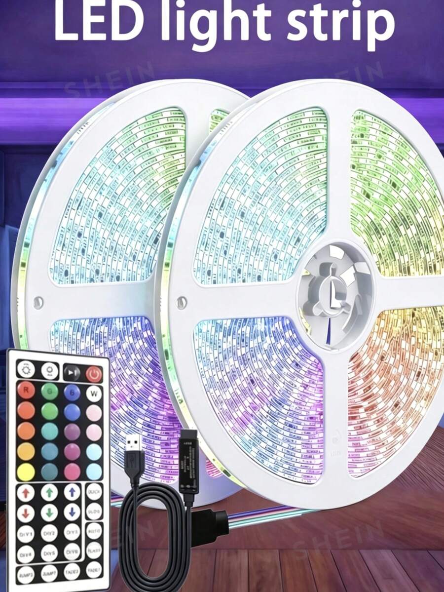 1pc RGB Multicolor LED Strip Light, 44-Key Remote Control, USB 5V LED Strip, Adhesive Backing, Adjustable Color, Bedroom Party Decoration, Holiday, Living Room, Bedroom Room Decor, Halloween, Christmas Decoration