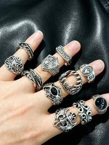 Personalized Men's Ring Set, Gothic Style Multi-Piece Unisex Finger Rings, Party Holiday Daily Wear Finger Accessories, Fashion Jewelry Gift, Suitable For Men And Women - Silver - View 1