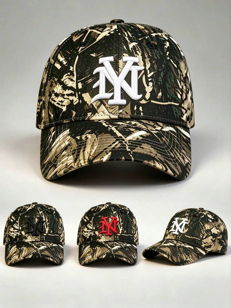 1pc Men Camo Hat Letter NY Embroidered Caps For Men Adjustable Design Perfect For Travel, Parties, Hiking, And Outdoor Activities-A Great Gift Idea.