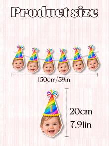 8/16/24pc Custom Face Photo & Text Birthday Banner, Personalized Portrait Cutout Bunting Garland With Number Party Hat, Milestone Birthday Party Decor,Photograph Backdrop - Multicolor - View 7