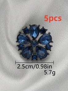 5pcs Sparkly Petal Crystal Sewing Buttons, Floral Rhinestone Inlaid Black Metal Hand Sew Buttons For Wedding Garment Embellishment - Multicolor - View 9