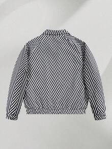 1 buah Jaket Pria Motif Tulang Ikan Hitam Putih, Kerah Tegak dengan Hiasan Kancing, Penutup Resleting Penuh, Ujung dan Manset Bergaris, Potongan Longgar, Kain Tenun Halus, Ringan dan Mudah Disimpan, Gaya Sporty, Cocok untuk Hiking, Olahraga, Panjat Tebing, Perjalanan, Dapat Dicuci dengan Mesin dan Dapat Dicuci Kering - Hitam dan Putih - View 6